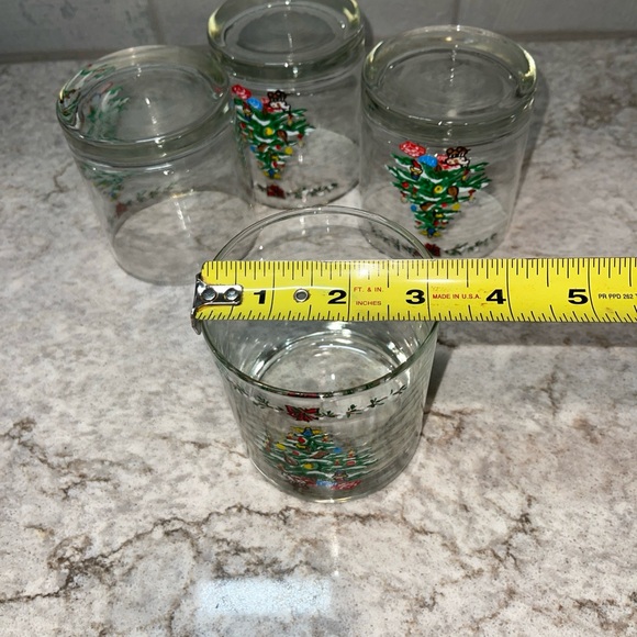 Vintage Set Of 4 Eggnog Low Ball Glasses Christmas Tree Angel Holiday Tradition - Picture 6 of 8